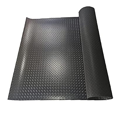 Boshen 5Ft x 17Ft Rubber Flooring Mats 2.5mm Thickened Diamond Plate Flooring Roll 85sqft Rubber Trailer Garage Floor Mats Non-Slip Floor Protector Mat for Garage Warehouse Gym Basement - Black