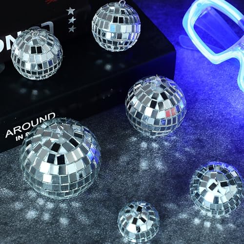 Image of MTLEE 20 Pcs Disco Balls Decorations Assorted Size Party Decor Disco Ball Ornaments Mirror Mini Large Hanging with Rope for Wedding Festival Stage Prop (Silver,2,2.4, 1.6, 1.2 Inch)