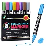 Metallic Chalk Markers, Morfone Set of 8 Liquid Chalkboard Marker Pens 6mm Reversible Tip for Windows Mirrors Metal Plastic Chalkboards(Including 32 Chalkboard labels, Cleaning Cloth and Tweezers)