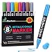Metallic Chalk Markers, Morfone Set of 8 Liquid Chalkboard Marker Pens 6mm Reversible Tip for Windows Mirrors Metal Plastic Chalkboards(Including 32 Chalkboard labels, Cleaning Cloth and Tweezers)