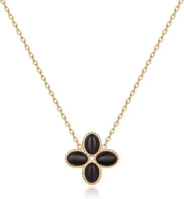 Four Leaf Clover Choker Necklace Carnelian,Sun Stone, Mother Of Pearl,Obsidian Clover Pendant Necklaces for Women 18K Gold Plated Stainless Steel Lucky 4 Leaf Pendant Jewelry