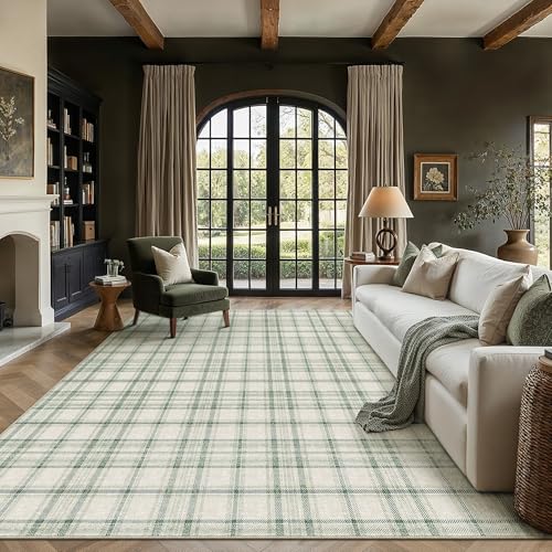 9x12 Green Area Rug for Living Room Bedroom Soft Low Pile Checkered Large Carpet Modern Accent Non Slip Rug for Dining Room Nursery Office Indoor 9' x 12' (Rectangular) Green
