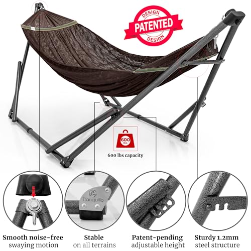 Image of Tranquillo Combo x2 Hammocks with Stand for Outside & Tree Straps, Heavy Duty Hammock with Stand 600lbs for Indoor Outdoor Patio Backyard, x2 Hammocks for 2 Person (Combo - Brown, Medium)