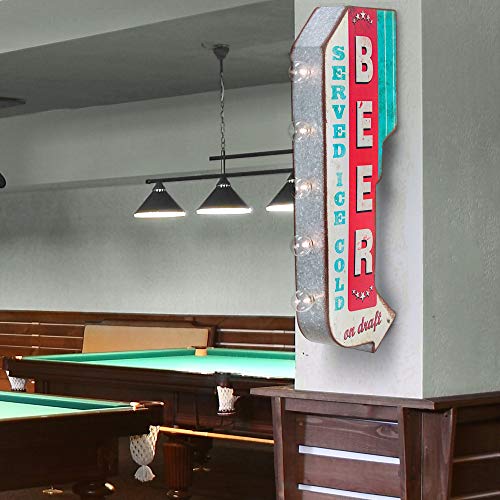 Beer On Draft Reproduction Vintage Advertising Sign - Battery Powered Led Lights, Double Sided Metal Wall Mounted - 25 X 10 X 4 Inches #TOP1
