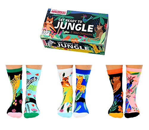 Maak je klaar voor Jungle - United Oddsocks - Box 6 Oddsocks voor meisjes UK 12-5.5 EUR 30.5-39 US 13.5-8
