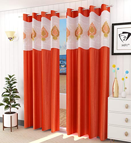 Image of LaVichitra Polyester Door Curtain with Designer Net (7ft, Rust) -2 Pieces