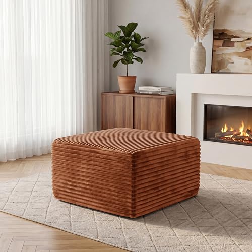Image of 28 inch Boneless Couch Ottoman Modular Sectional Corduroy Cloud Sofa Foot Rest Ottoman for Living Room,Brown