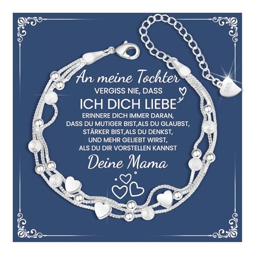 CheersLife Mutter Tochter Armband Silber 925 Damen Herz 3-Lagige Kette Armbänder Mutter Tochter Geschenke von Mama Geburtstagsgeschenk für Töchter Mädchen Weihnachten Abschluss Kommunion Geschenke