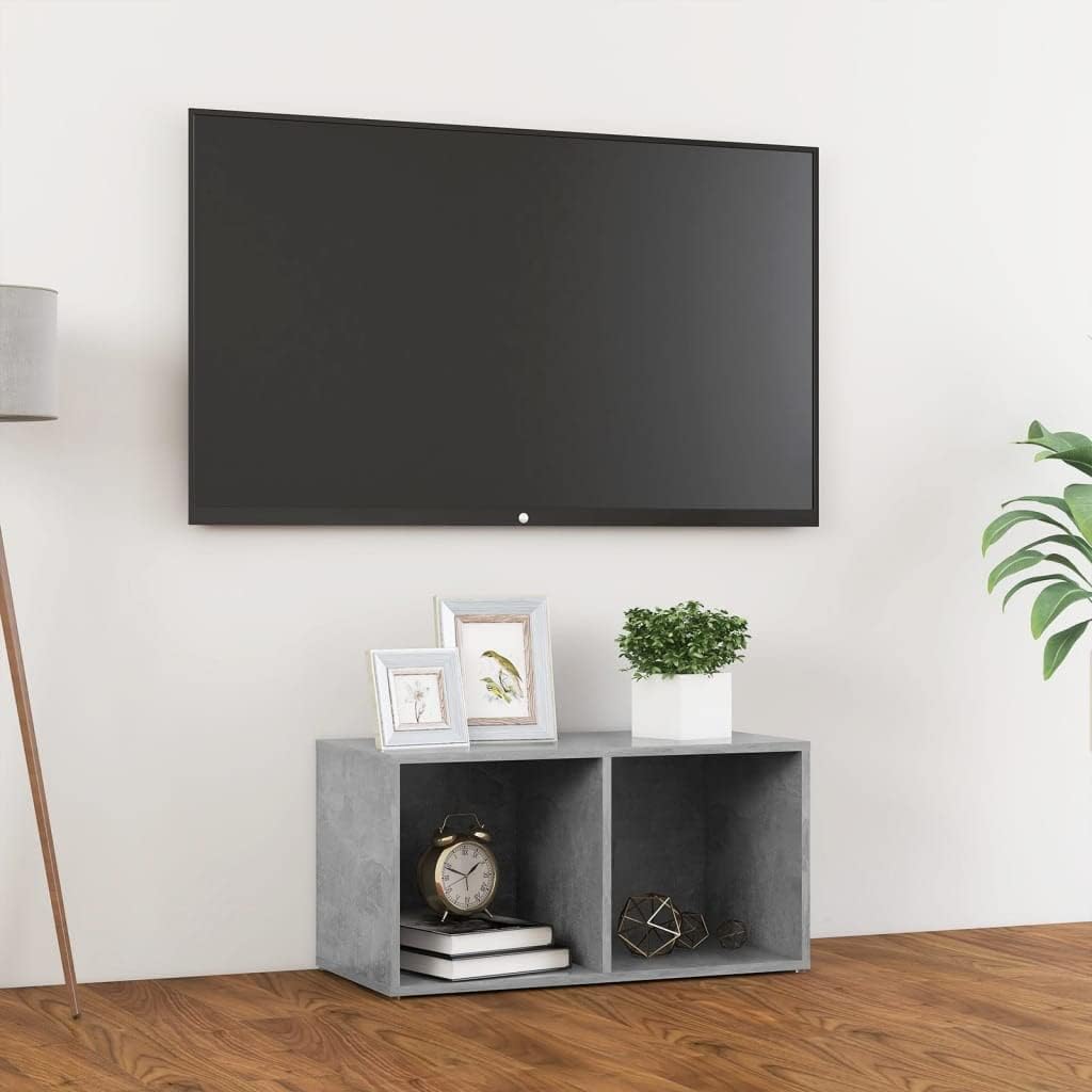 Modern Concrete Grey TV Cabinet 28.3 x 13.8 x 14.4 in Engineered Wood Entertainment Center with Adjustable Shelves, Compact Media Console for Living Room Bedroom Office