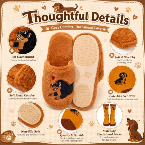BBTO Dachshund Slippers Socks Gift Set with Kraft Box, Plush Sausage Dog Non Slip Slippers, Winter Christmas Wedding Gifts(Uk 3.5-4.5,Us 5.5-6.5) — photo 4