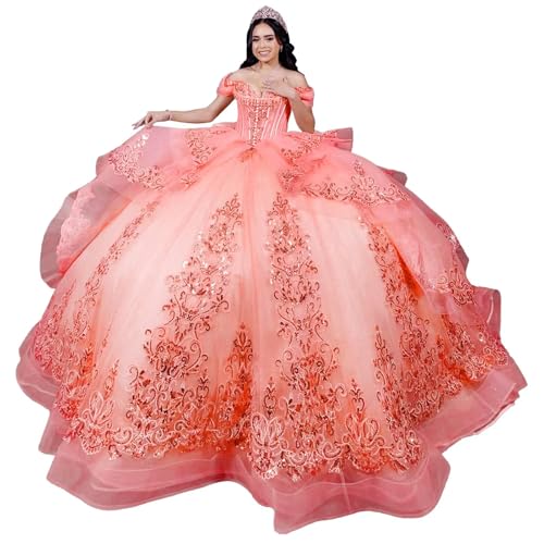 Mauuwy Coral Tassels Quinceanera Dresses with Bow 20Plus Size