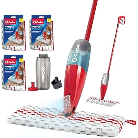 O-Cedar ProMist MAX Spray Mop, PMM with 3 Extra Refills, Red Cover