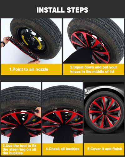 Image of ABX Hubcaps,16 inch hubcaps Set of 4, Wheel Rim Cover ABS Material, Snap On Car Truck SUV Replacement, for Toyota Camry Nissan Mazda etc, Black & Red