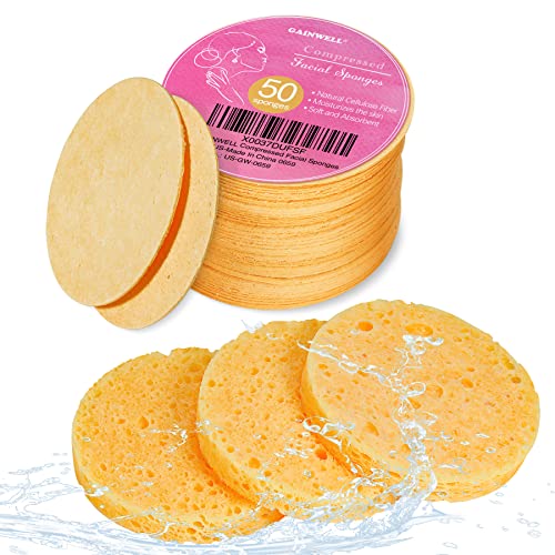 50Count Compressed Facial Sponges, GAINWELL Cellulose Facial Sponges