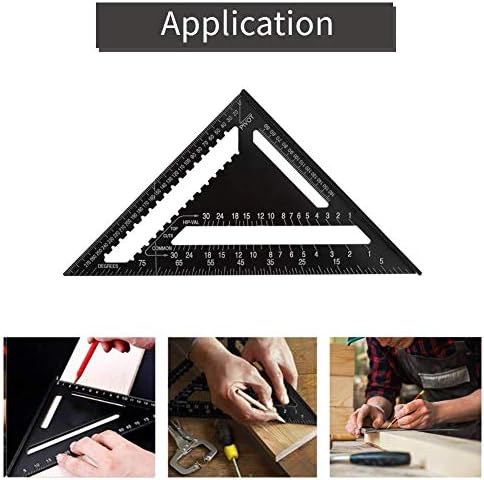 Haofy 12 Inches Triangle Square Ruler, Aluminum Alloy Metric and Imperial Ruler, Professional Carpenter Angle Protractor, Roofing Rafter Square Quick Measuring Tool for Framing Roofing Building, Black