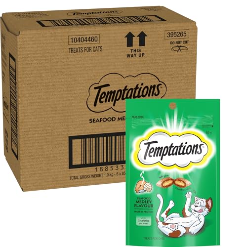 TEMPTATIONS Cat Treats Seafood Medley Flavour 85g Bag, 6 Pack