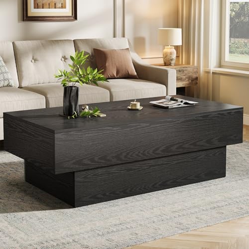 Tribesigns Modern Black Coffee Table, 55-Inch Rectangle Wooden Tea Table,