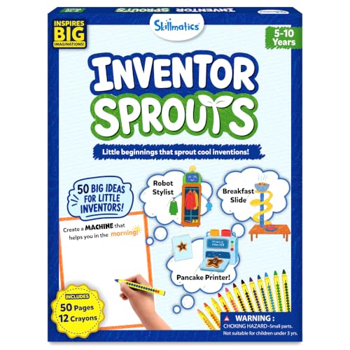 Image of Skillmatics Inventor Sprouts - Invention Drawing Activity Book for Kids | 50 Creative Challenges with 12 Retractable Mess-Free Crayons, Screen-Free STEAM Gift for Boys & Girls Ages 5, 6, 7, 8, 9, 10