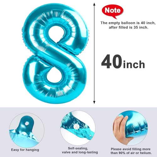 Image of 8 Balloon Numbers Birthday Decorations, 40In Light Blue Balloons for Party | Eye-catching Appearance, Perfect Decorative Centerpieces, Convenient Self-sealing Structure, Widely for Various Occasions
