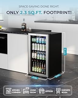 EUHOMY Beverage Refrigerator and Cooler, 128 Can Mini fridge with Glass Door, Small Refrigerator with Adjustable Shelves for Soda Beer or Wine, Perfect for Home/Bar/Office, Silver