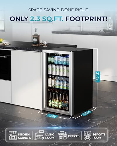 EUHOMY Beverage Refrigerator and Cooler, 128 Can Mini fridge with Glass Door, Small Refrigerator with Adjustable Shelves for Soda Beer or Wine, Perfect for Home/Bar/Office, Silver on Fridge.com
