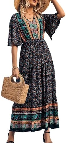 PRETTYGARDEN Women's Casual Summer Boho Floral Print Dress V Neck...