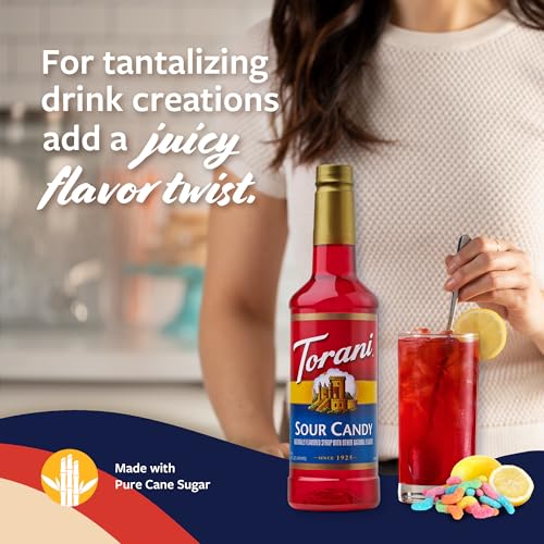 Image of Torani Sour Candy Syrup for Drinks, Flavoring for Iced Tea, Lemonade, Sodas, and Cocktails, Pump Included, 25.4 Oz
