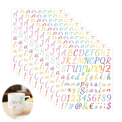 10 Feuilles Lettres Autocollantes, Feuilles d'autocollants Colorés Alphabet Number Stickers Lettre Autocollantes Grand Format Autocollants Numériques...