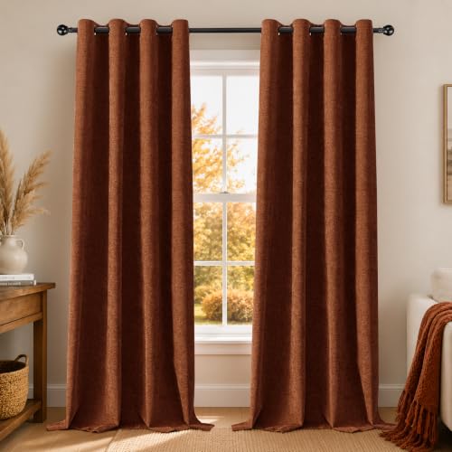 Image of Chenille 100% Blackout Curtains 108 Inches Long for Bedroom, Terracotta