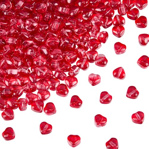 SOFPLATE 300Pcs Red Heart Shaped Glass Beads Transparent Spacer Beads Valentine Small Crystal Lampwork Loose Smooth Spacers Accessories for Jewellery Making Bracelet Necklace Earring DIY Craft