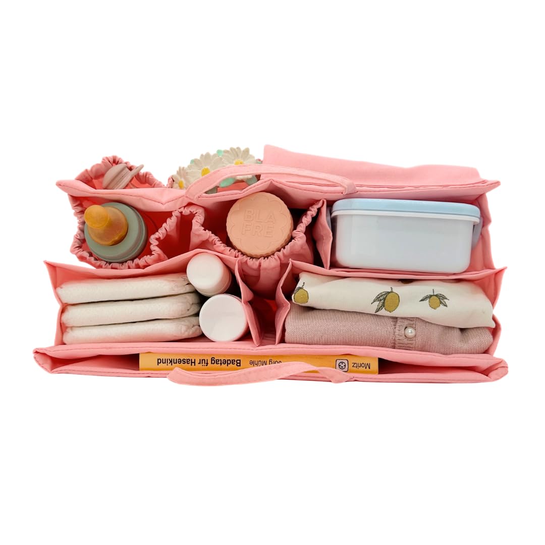 Classic - Baby Wickeltasche Handtasche Organizer, zahlreiche Fächer, wasserabweisend und waschbar flexibel für Shopper/Rucksäcke - Bag in Bag (Blossom Pink)