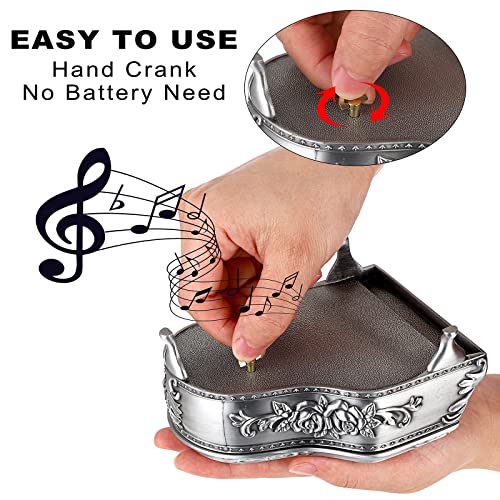 Elldoo Vintage Piano Music Box, Silver Metal Wind Up Musical Jewelry Box Keepsake Box, Small Trinket Jewelry Storage Box Gift For Girl Women (Tune: You Are My Sunshine) #TOP2