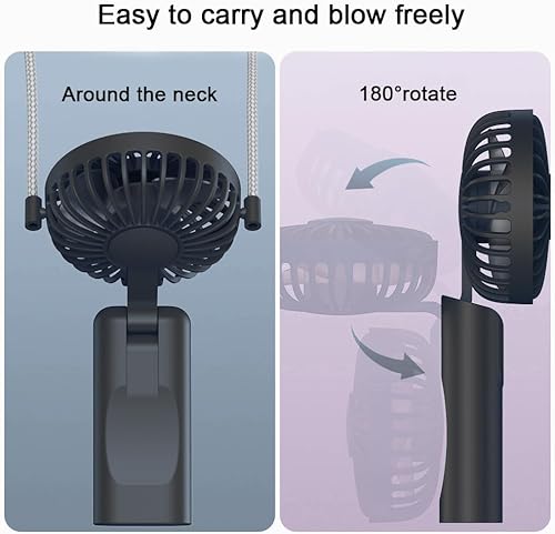 Vista 2 de Ventilador de mano portátil con batería de 5000 mAh y pantalla de batería en tiempo real, ajustable en 180, recargable por USB, diseño plegable