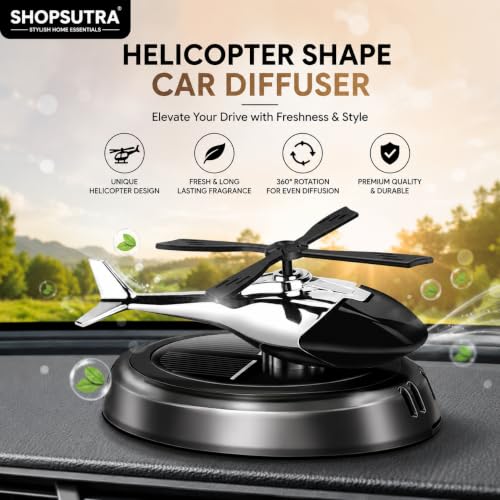 Image of Solar Helicopter Car Perfume Diffuser with Wooden Insert and Aluminum Base (Gold Helicopter)