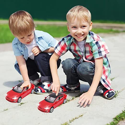 Image of DEOXY 1:32 Scale Tesla Model S Die-Cast Toy Car - White Electric Car Model with Openable Doors, Hood & Trunk, Pull Back Action, Light & Sound Effects - Metal Body for Kids (White)