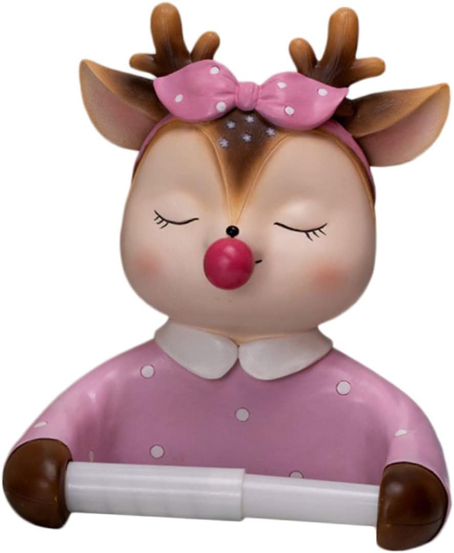 Angoily 1pc Cute Wall-Mounted Toilet Paper Holder Creative Deer Rack for Bathroom Easy to Install Resistant Roll Paper Shelf for