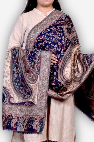 Image of woollen kaani big paisley navy blue stole