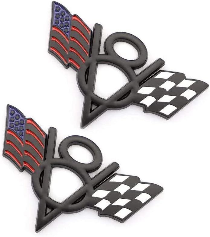 Miniatura 3 de 2 calcomanías de metal V8 con emblema de bandera estadounidense para guardabarros, maletero, placa de identificación 3D para automóviles y camiones
