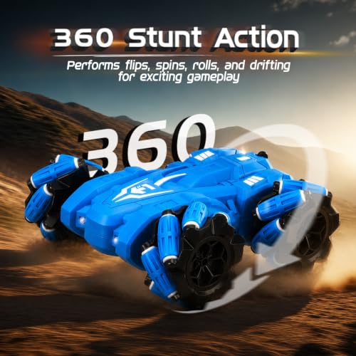 Image of Amazon Brand - Jam & Honey Remote Control Drift Stunt Car Toy | 4x4 RC Car for Kids & Adult | High Speed Racing Car | Omni-Directional Wheels | 360 Rotation | RGB Lights Music | Blue