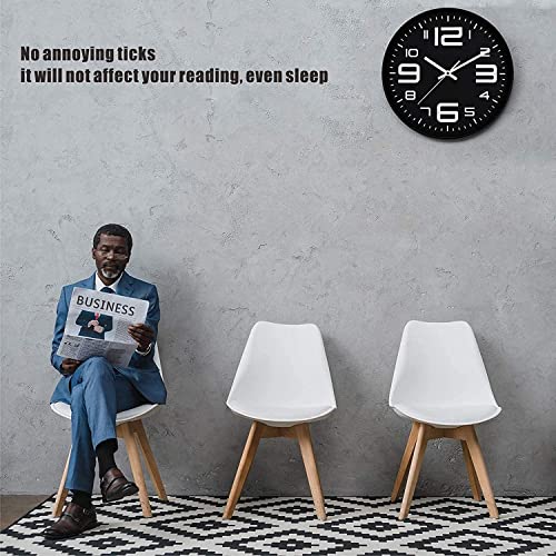 Image of TEKCOOL Wall Clock 12 inch Silent Quartz Decorative Wall Clock Non-Ticking Classic Clock Battery Operated Round Easy To Read For Room /Home /Kitchen /Bedroom /Office /School -Analog,Plastic Black white'