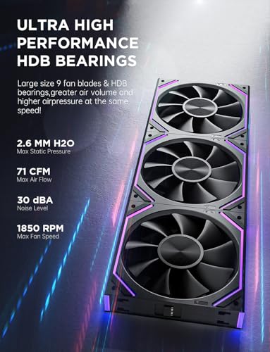 Image of Asiahorse Dawn 120mm Case Fan, ARGB PWM 1850RPM /71CFM Airflow, Forward & Reverse Blade Design, Low Noise, Precision HDB Bearings High Performance UNI PC Fan Modular Daisy Chain