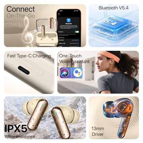 Image of Vaku Luxos BOOMX Wireless Earbuds Bluetooth 5.4 TWS Headphones 60H Playback Bass Stereo 13mm Drivers Gaming Low Latency HD Calls Touch Control Fast Charging IPX Waterproof- White