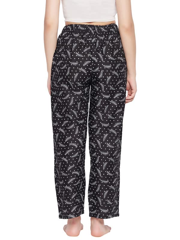 Image of Clovia Women's Rayon Leaf Print Pyjama In Black