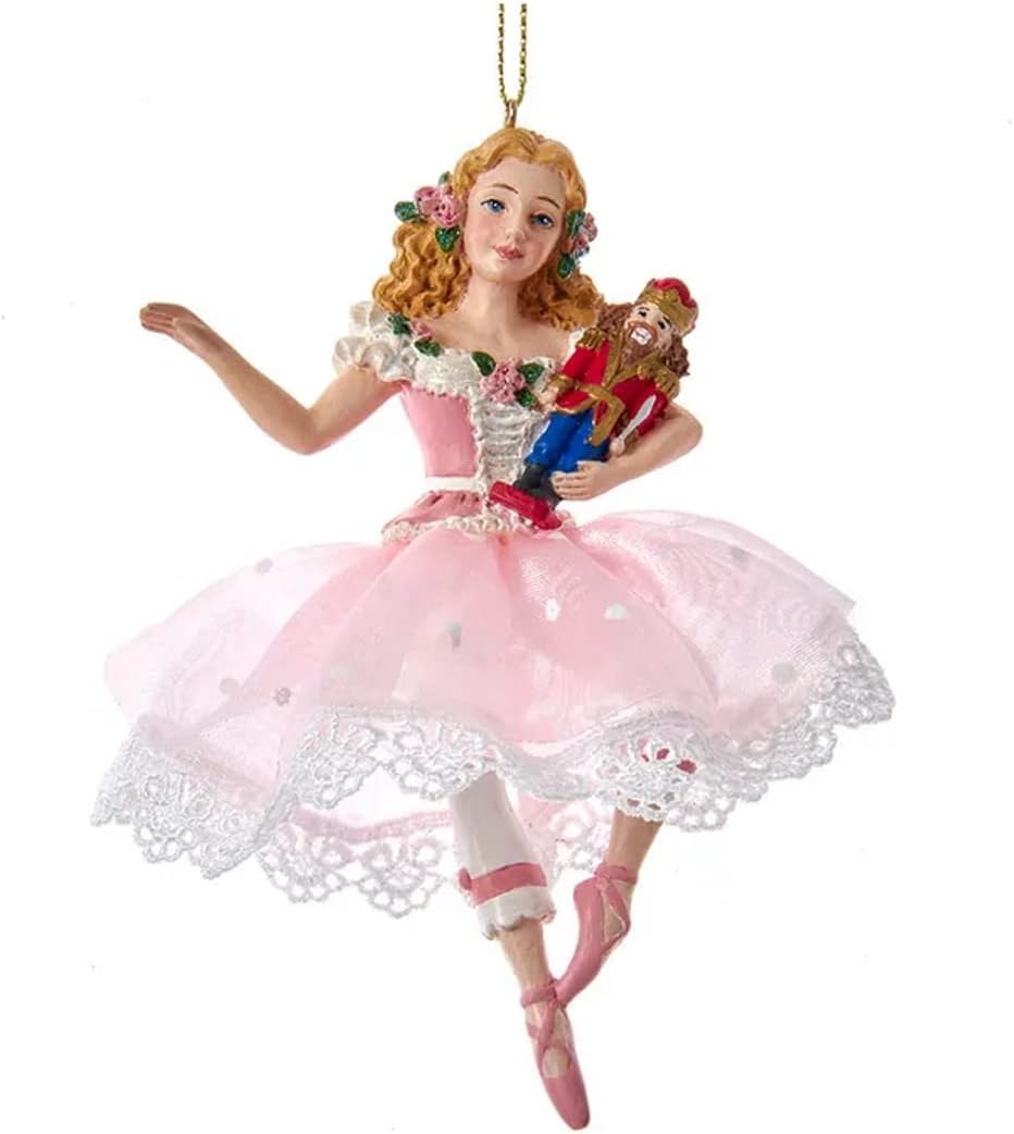 The Bridge Collection Clara with Nutcracker Prince Ornament - Clara in Pink Dress Nutcracker Ballet Christmas Ornament 5"