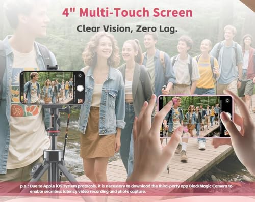 Image of Shimbol P4 Wireless Touchscreen Phone Monitor, 4 inch MagSafe Display | Full touch control, rear camera monitoring, low-latency WiFi, Bluetooth shutter, compatible with iPhone & Android for vloggin