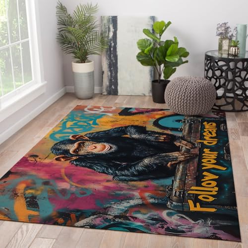 Tapis graffiti monkey 90x150cm lavable pour salon et bureau