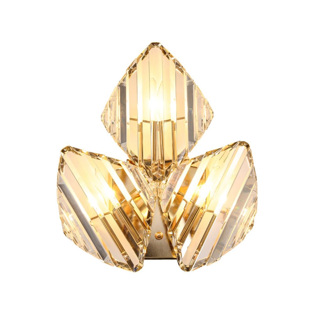 ICEMOB 3-flammige Gold-Eisen-Wandleuchte, modernes Licht, Diamant-Glas-Wandleuchte, Wandleuchte, Schlafzimmer-Wandleuchte, Badezimmer-Waschtischleuchte für Flur, Wohnzimmer, Küche