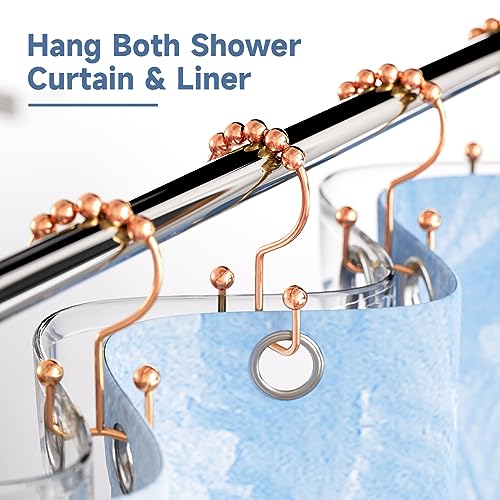 Image of Titanker Shower Curtain Hooks Rings Rust Resistant Metal Double Glide Shower Hooks Rings for Bathroom Shower Rods Curtains, Set of 12 Hooks - Rose Gold