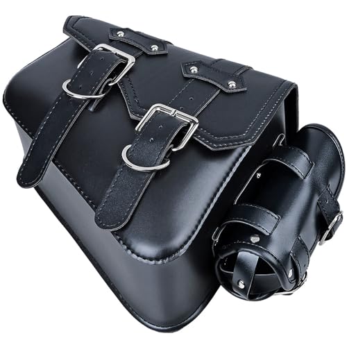 Alforja Solo Swing Arm con bolsillo para herramientas para Harley Sportster XL883 XL1200 - Negro lado izquierdo, piel PU suave con hebilla metálica miniatura 1