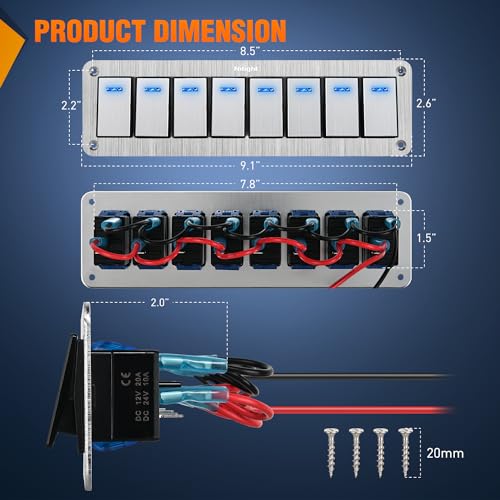 Image of Nilight 8 Gang Rocker Switch Panel 3 Pin On Off Pre-Wired Blue LED | Waterproof Aluminum Toggle Switches with DIY Stickers for 12V 24V Automotive Cars Marine Boats UTV Truck Jeeps